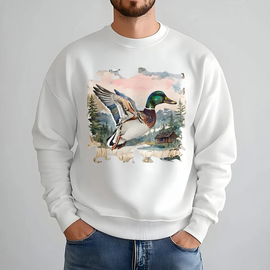 Mallard Duck Sweatshirt | Vintage Watercolor Nature Art | Premium Cotton Blend | Gift for Duck Hunters and Bird Watchers