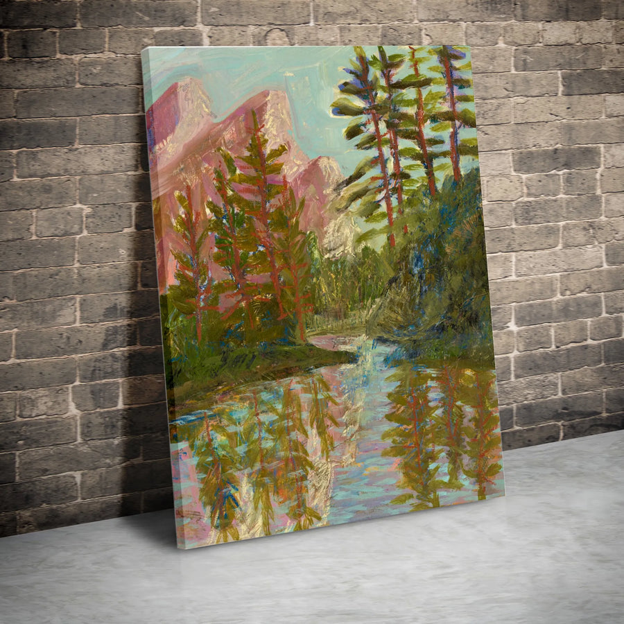 Yosemite National Park Canvas Wall Art | Impressionist Mountain & River Painting | Premium Thick Gallery Wrap Canvas | Nature Lover Home Decor Gift