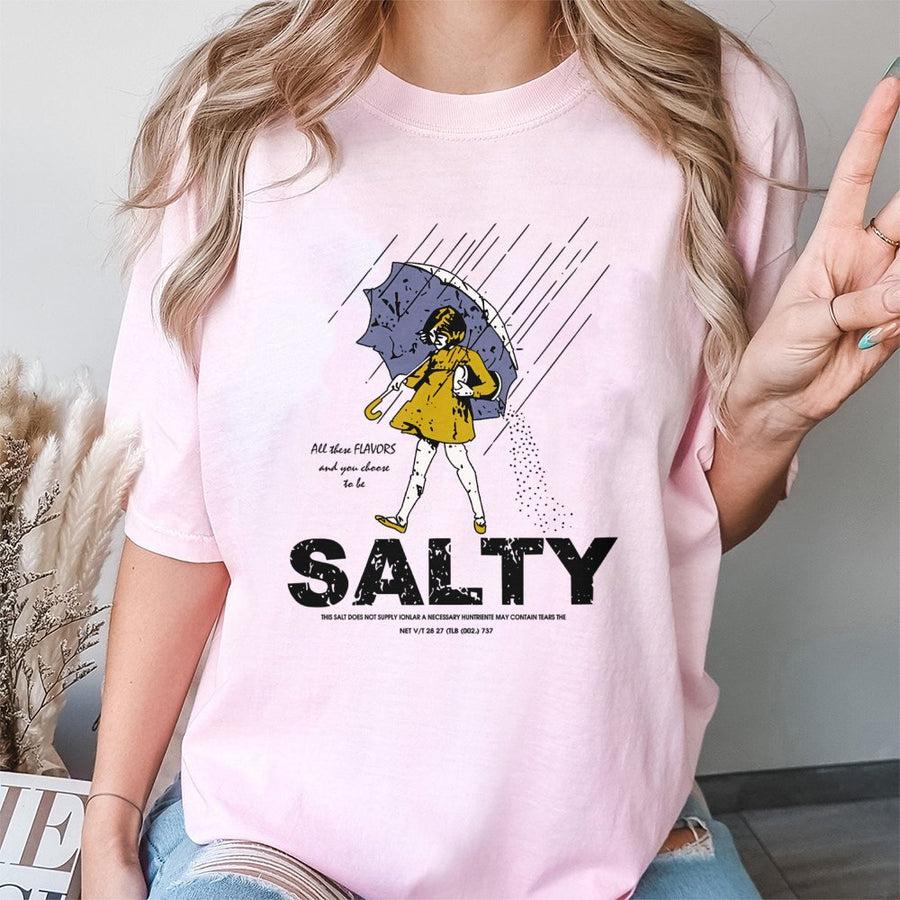 Salty Girl Graphic T-Shirt | Funny Rain Umbrella Design | Premium 100% Cotton Tee | Sarcastic Humor Gift for Women and Friends
