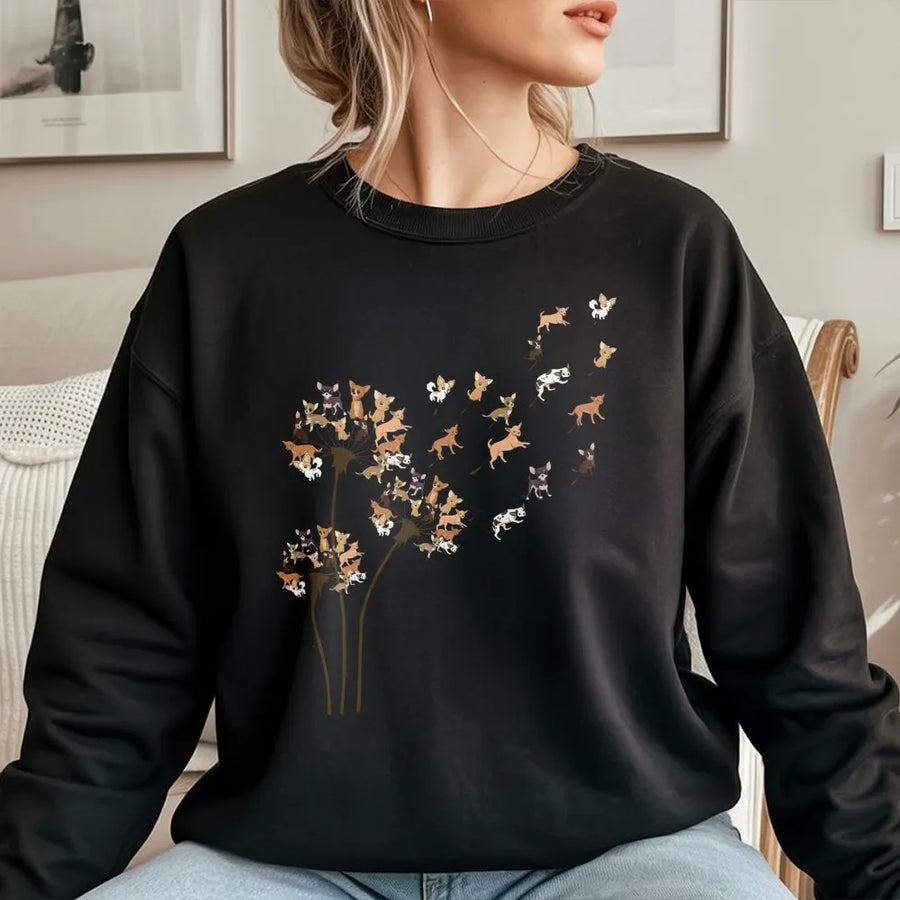 Chihuahua Dandelion Sweatshirt | Artistic Dog Flower Graphic Print | Soft Cotton Blend | Unique Gift for Dog Lovers and Chihuahua Owners