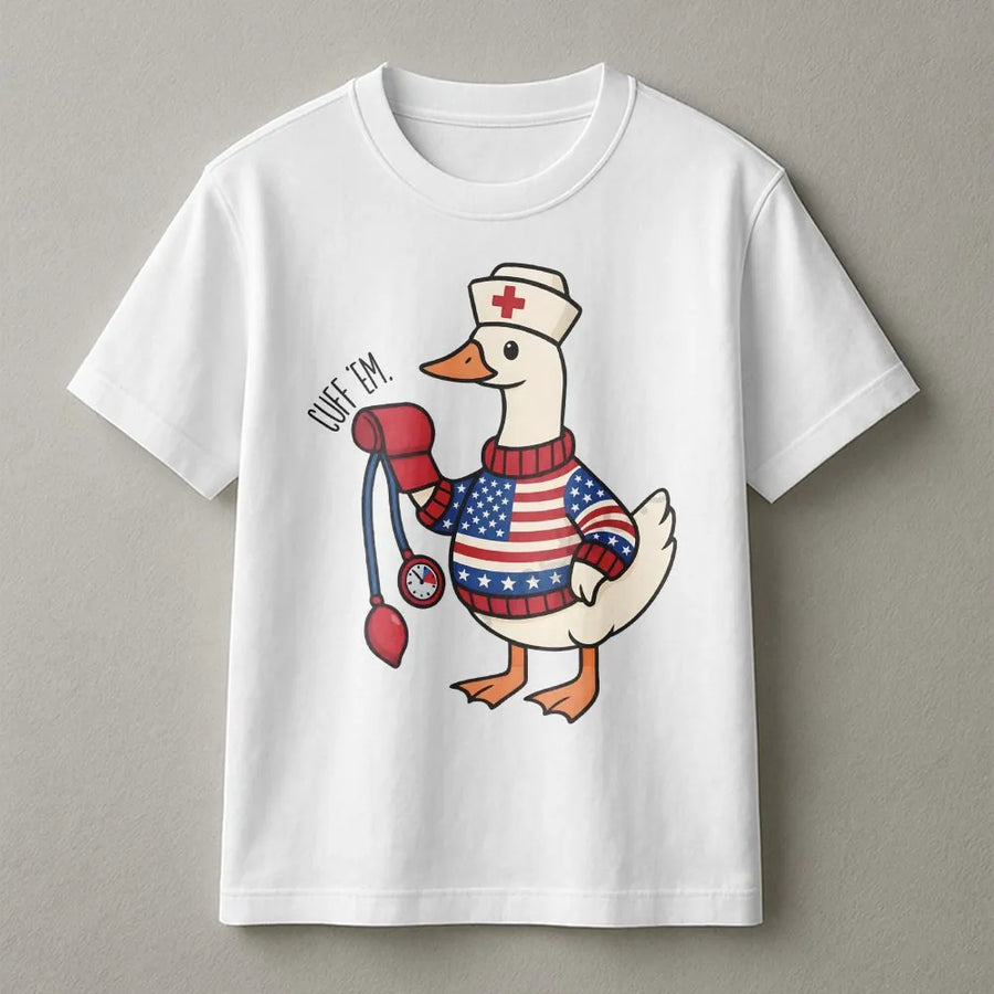 Funny Nurse Goose T-Shirt | Patriotic 4th of July Design | Soft Cotton Blend | Silly Gift for ER & RN Nurses
