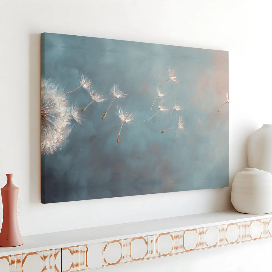 Dandelion Canvas Wall Art | Abstract Blowing Seeds Floral Print | Premium Gallery Wrap 1.25" Frame | Modern Home & Office Decor Gift