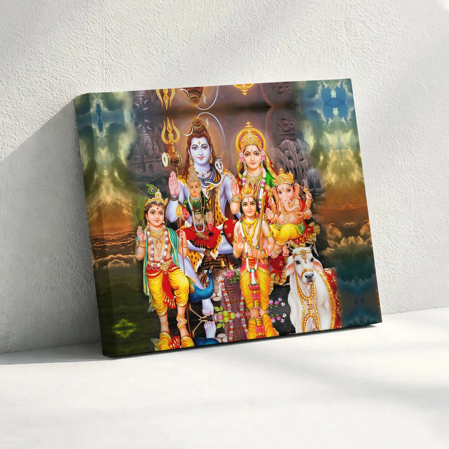 Shiva Parivar Wall Art Canvas | Hindu Deity Portrait | Premium Gallery-Wrapped Print | Spiritual Home Decor & Housewarming Gift