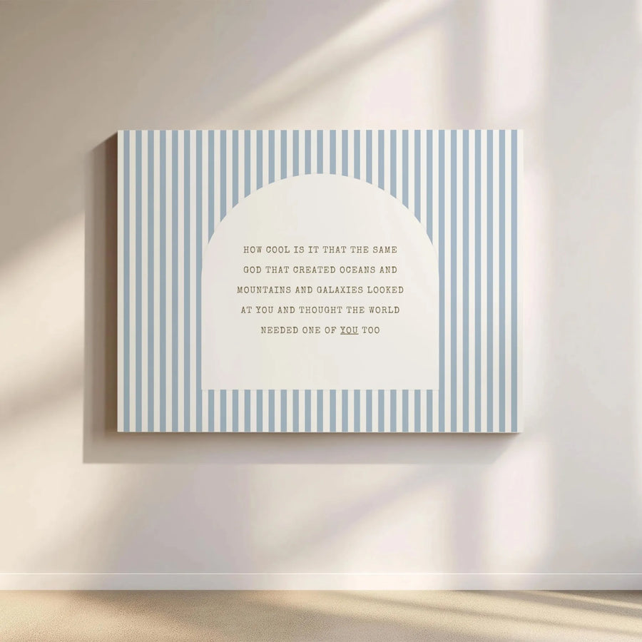 Inspirational Quote Canvas Print | Minimalist Blue Stripe & Arch Design | Premium Gallery Wrapped Wall Art | Christian Home Decor Gift