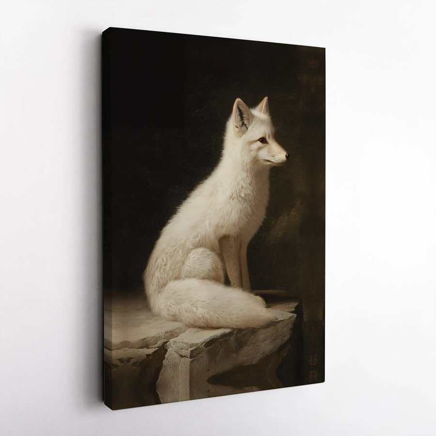 Arctic Fox Canvas Wall Art | Vintage Animal Portrait Painting | Premium Gallery Wrap Print | Nature Lover Home Decor Gift