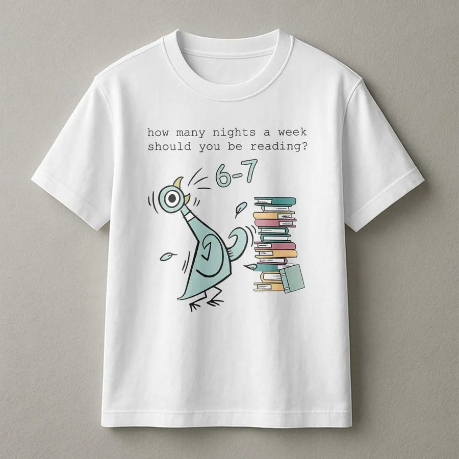 Reading T-Shirt | Funny Pigeon Book Lover Graphic | Premium Cotton Unisex Tee | Gift for Teachers Librarians and Readers