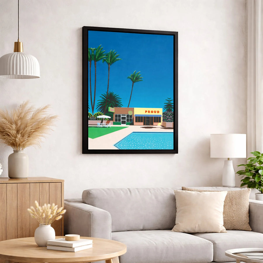 Palm Springs Poolside Canvas Art | Mid-Century Modern Retro Landscape | Premium Gallery Wrapped Decor | Aesthetic Summer Vacation Gift