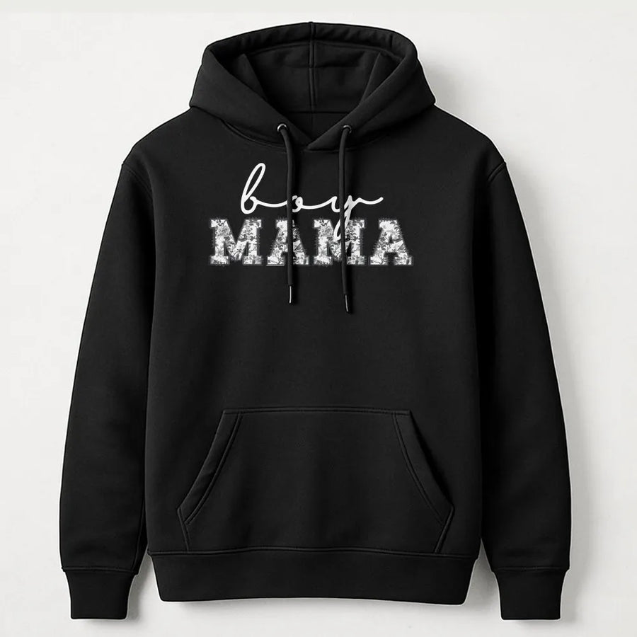 Boy Mama Hoodie | Blue Toile Floral Design | Cotton-Polyester Blend | Trendy Gender Reveal Gift for New Mom