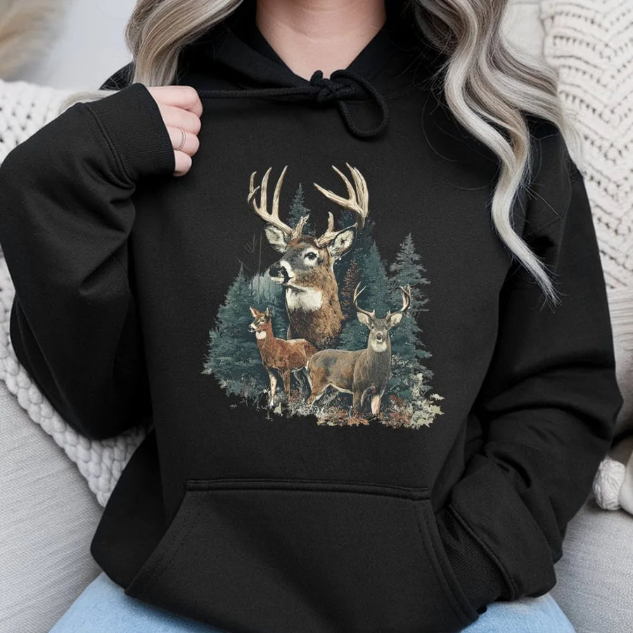 Vintage Deer Hoodie | Retro 90s Wildlife Graphic Crewneck | Premium Cotton Blend | Country Hunting Season Gift for Men & Women