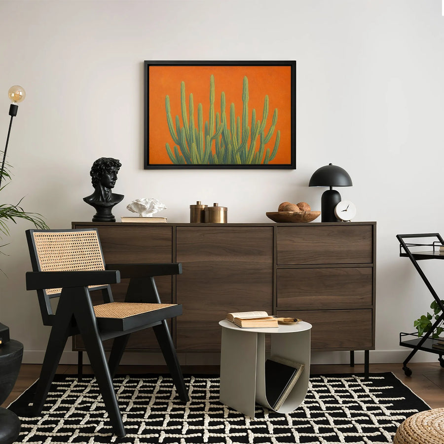 Cactus Wall Art Print | Mid-Century Modern Desert Decor | Premium Gallery Wrap Canvas | Southwest Boho Home Decor for Living Room