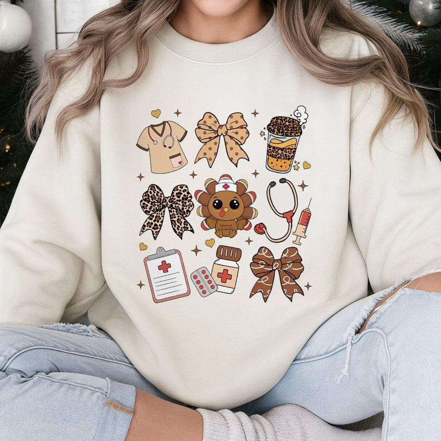 Nurse Thanksgiving Sweatshirt | Cute Turkey Stethoscope Graphic | Premium Cotton Blend | Holiday Gift for Healthcare Workers and Nurses