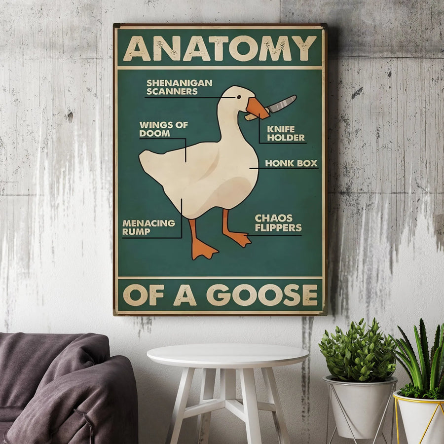 Anatomy Of A Goose Wall Art | Funny Knife Goose Diagram Poster | Premium Gallery-Wrap Canvas Print | Unique Office Decor Gift For Gamer