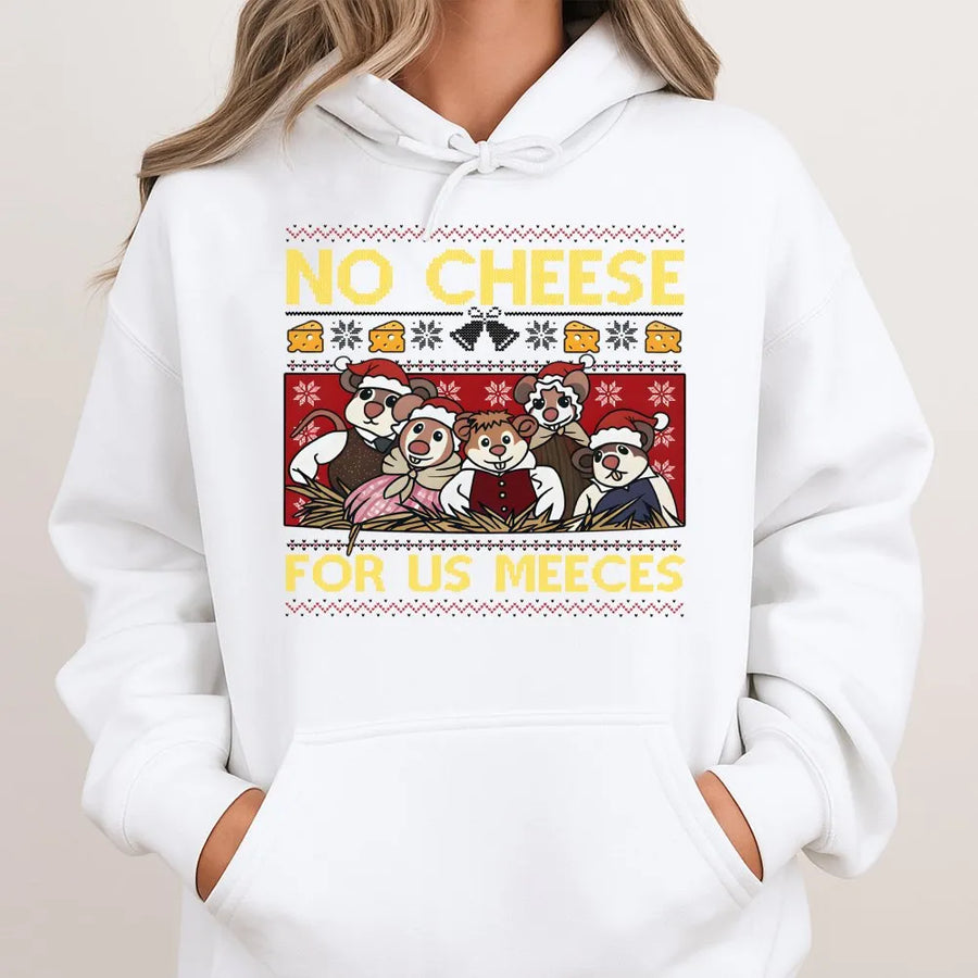 No Cheese For Us Meeces Hoodie | Funny Mouse Christmas Sweater Graphic | Premium Cotton Blend Unisex Pullover | Holiday Gift For Mouse Lovers