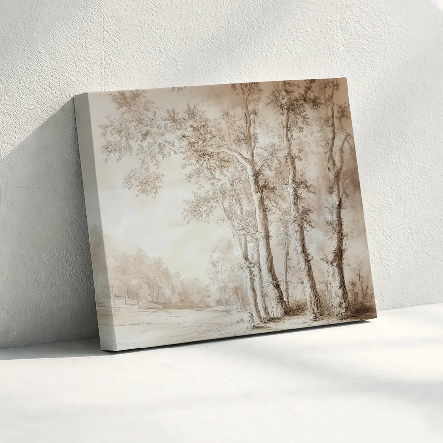Vintage Forest Sketch Canvas Art | Antique Tree Landscape Drawing | Premium 1.25" Gallery Wrap | Rustic Farmhouse Wall Decor Gift