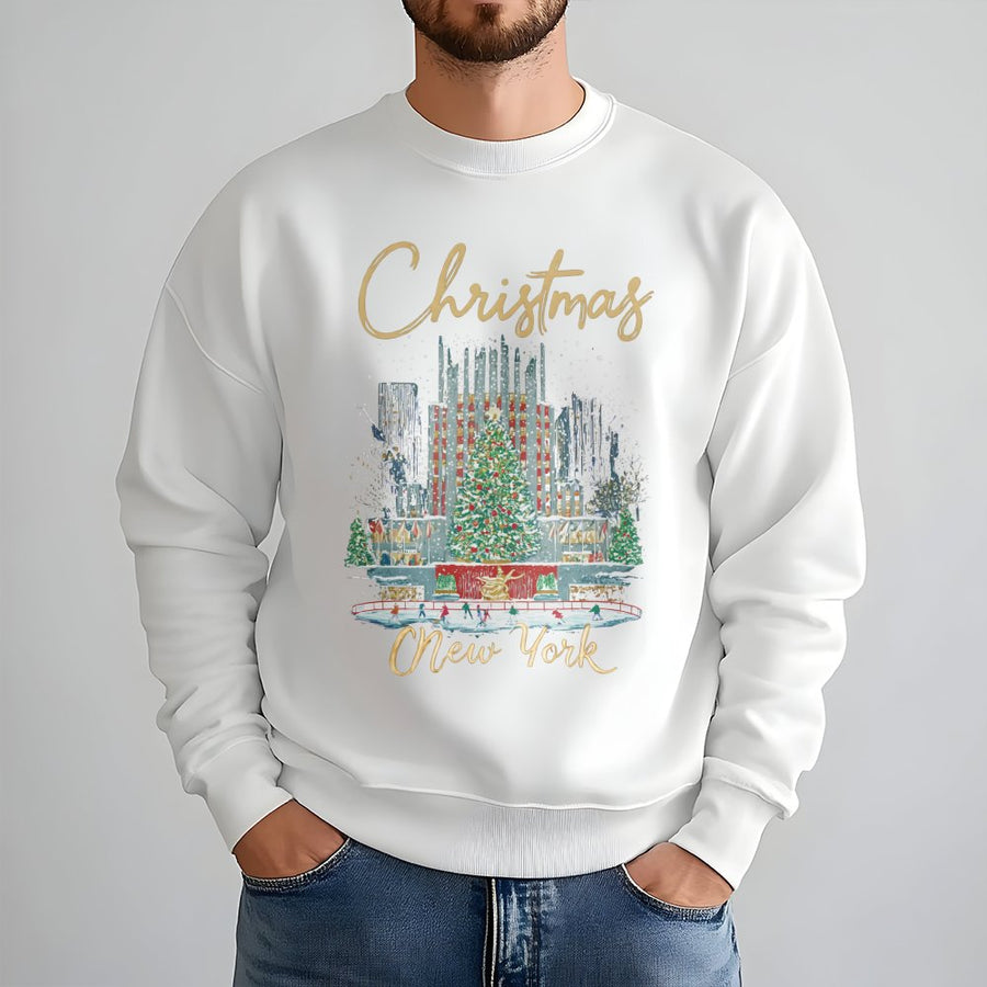 New York Christmas Sweatshirt | Rockefeller Center Tree Graphic | Premium Cotton Blend | Holiday Gift For NYC Lovers And Girls Trip