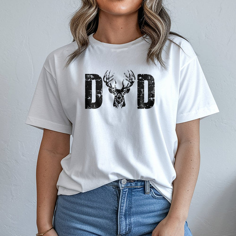 Hunting Dad T-Shirt | Distressed Deer Antler Graphic Design | 100% Soft Cotton Premium Tee | Unique Father's Day 2026 Gift for Hunter Dads