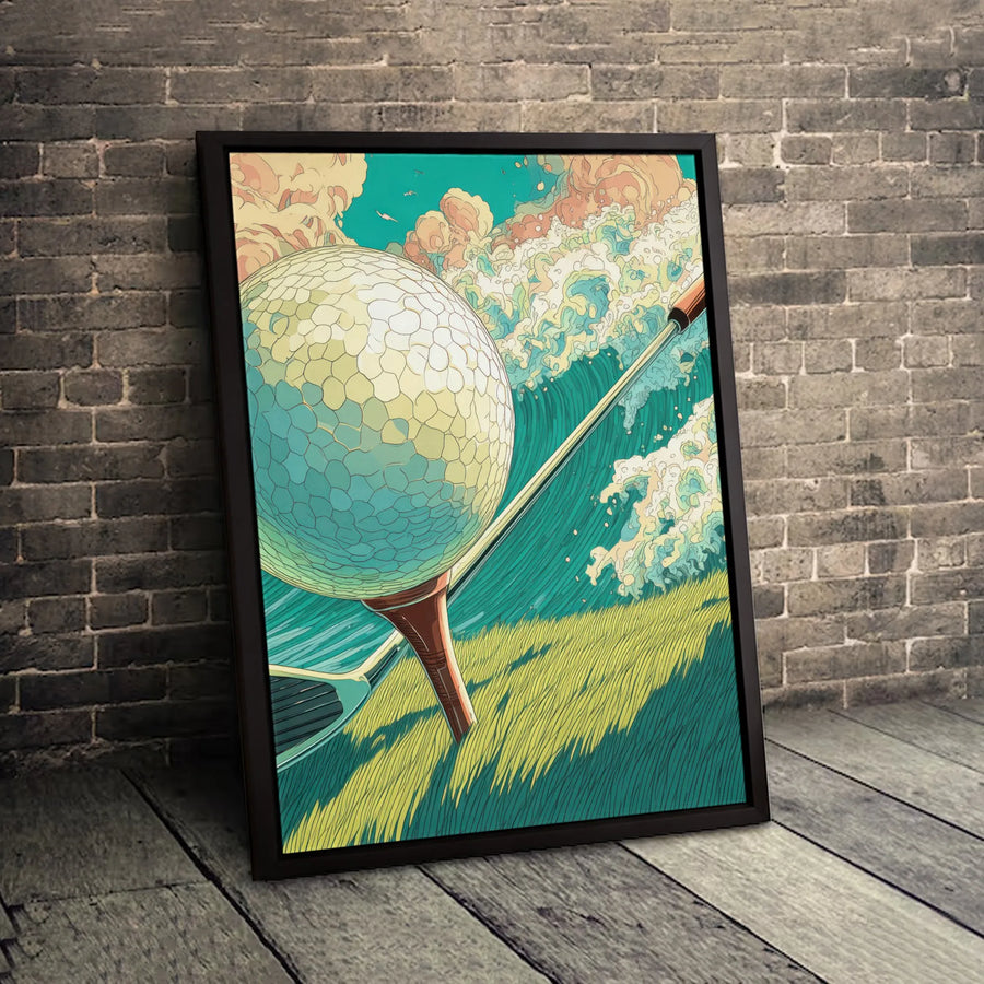 Japanese Great Wave Golf Canvas Print | Ukiyo-e Style Golf Ball Art | Premium Gallery Wrapped Wall Decor | Unique Sports Gift for Golfers