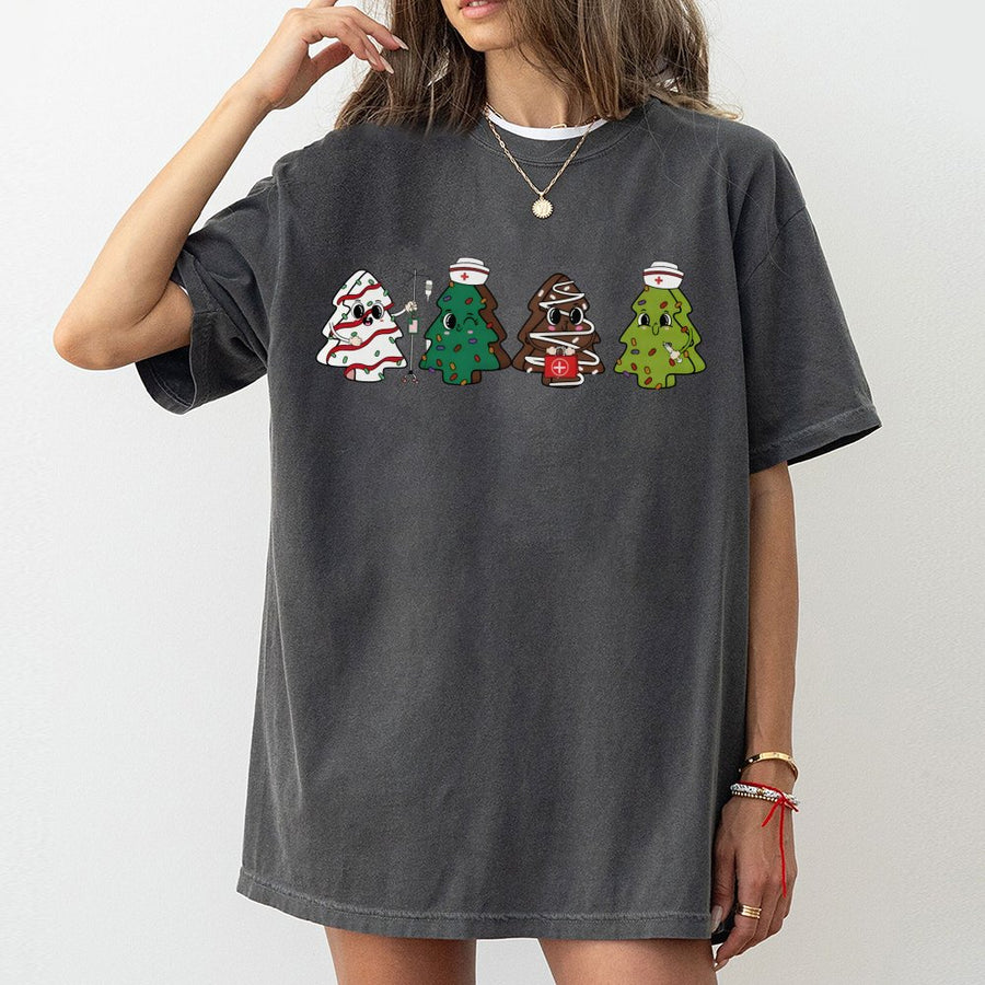 Nurse Christmas T-Shirt | Cute Holiday Tree Graphic Design | 100% Cotton Premium Tee | Unique Medical Professional Gift Idea