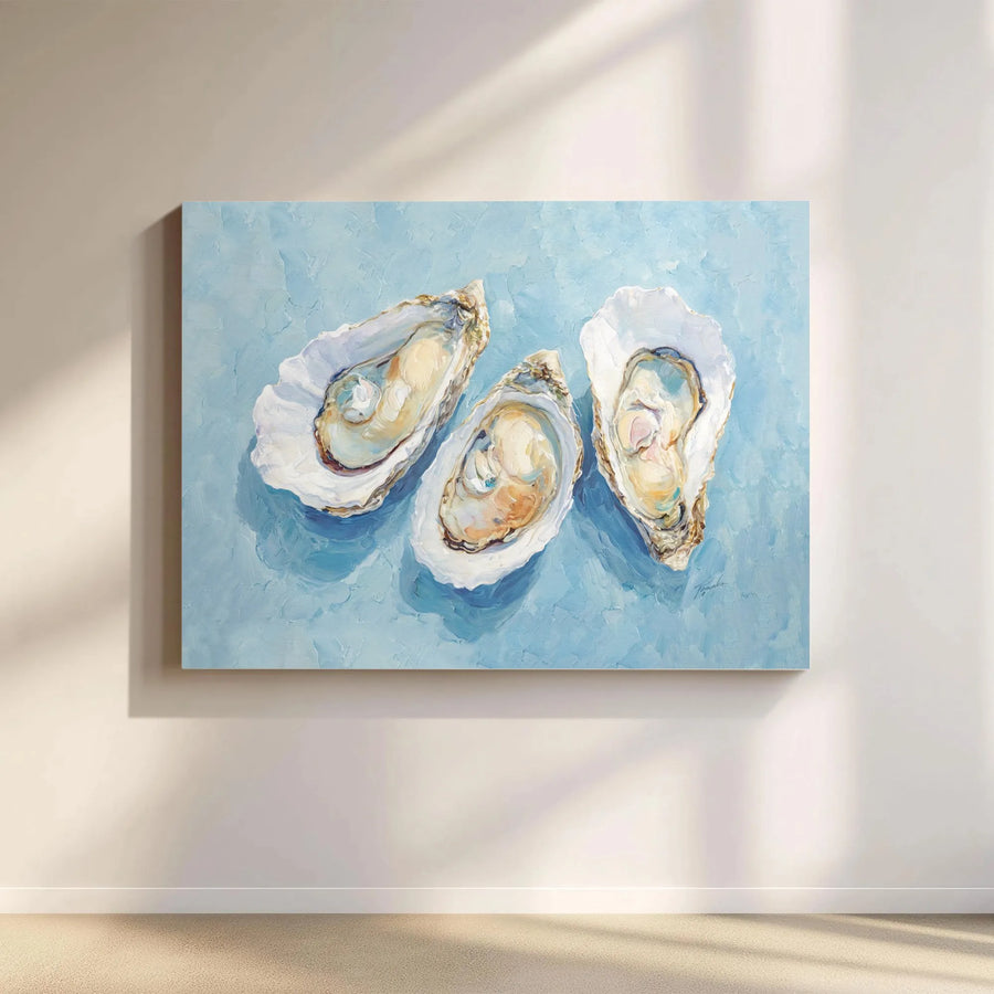 Oyster Shell Canvas Wall Art | Coastal Kitchen Oil Painting Style | Premium Gallery Wrap 1.25" Profile | Beach House Decor for Dining Room