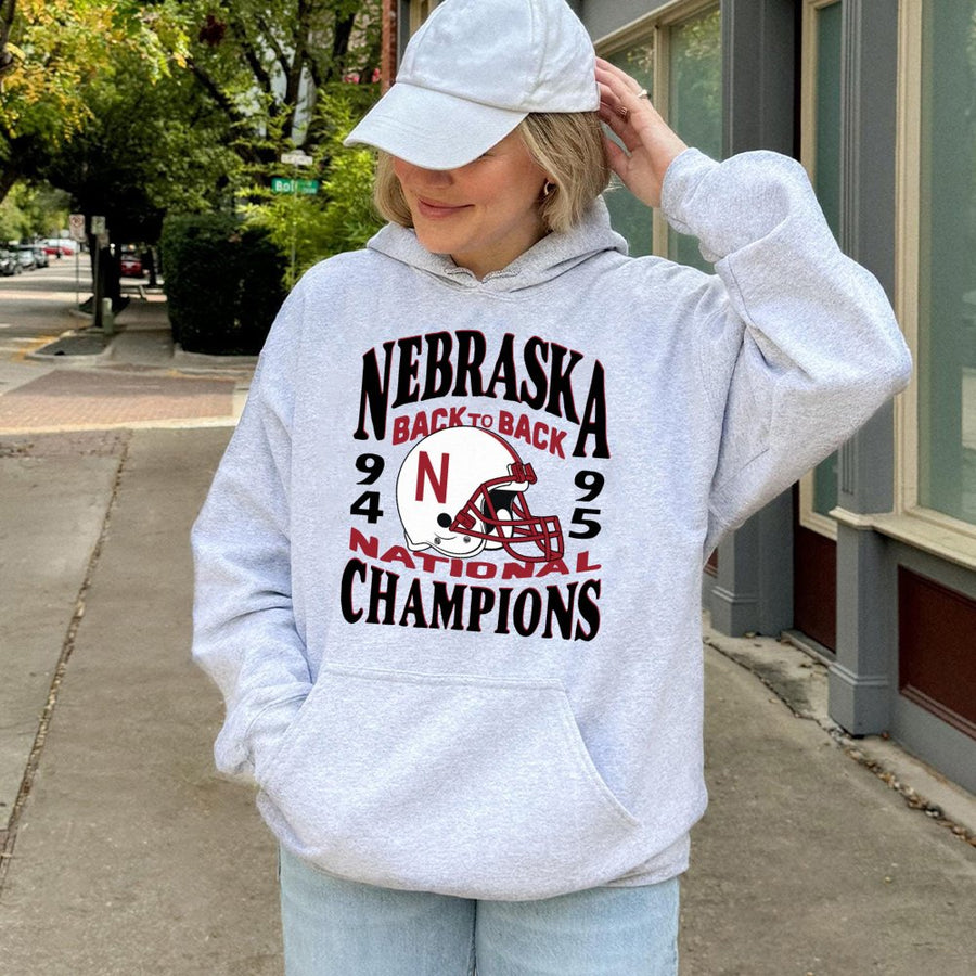 Nebraska Back To Back Champs 1994 1995 Hoodie Vintage College Football Graphic Hoodie Retro National Champions Top For Men