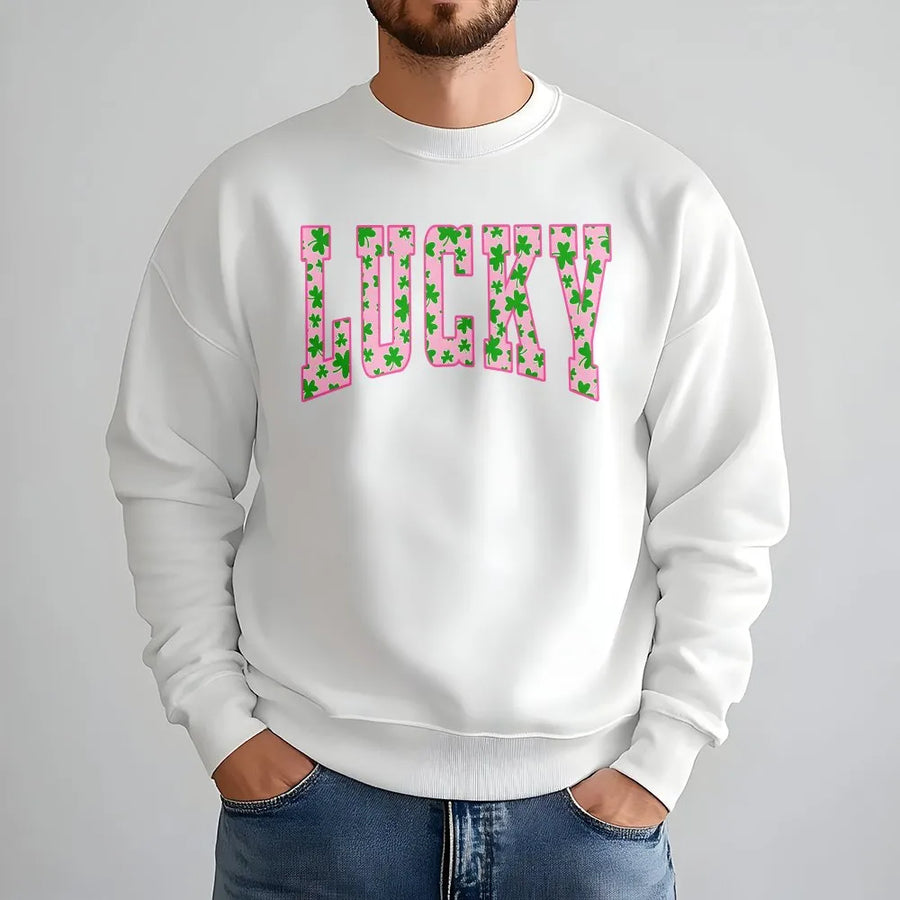 Lucky Clover Sweatshirt | Pink Shamrock Lettering Design | Premium Cotton Blend | St Patricks Day Gift For Women And Men