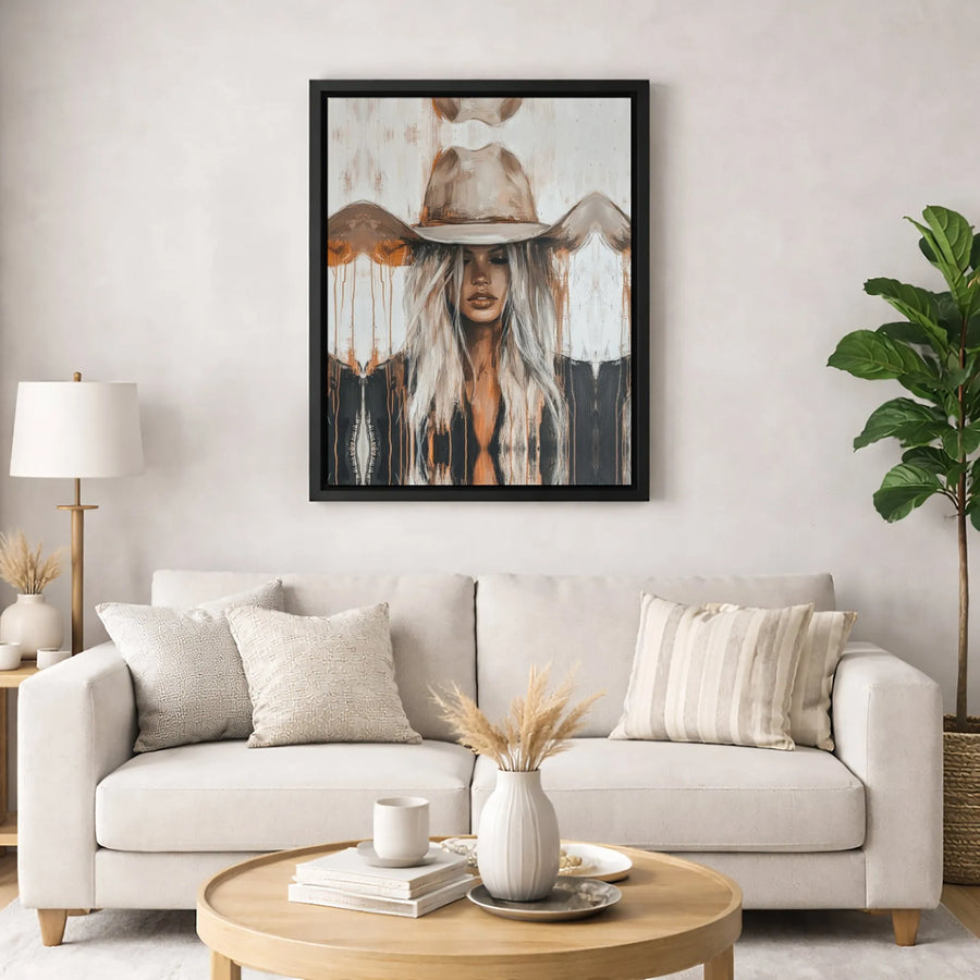 Cowgirl Wall Art | Abstract Western Woman Canvas Print | Gallery-Quality 1.25-Inch Profile | Farmhouse Decor for Living Room