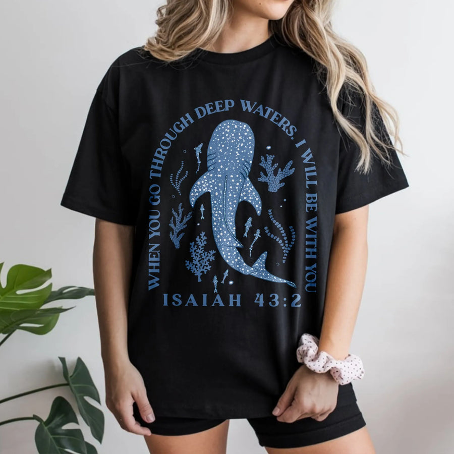 Whale Shark Bible Verse T-Shirt | Isaiah 43:2 Scripture Graphic | Premium Cotton Ocean Lover Gift | Unisex Christian Faith Apparel