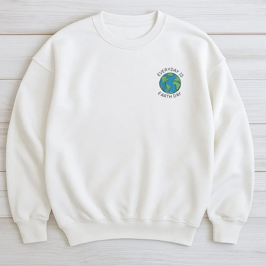 Everyday Is Earth Day Sweatshirt | Minimalist Planet Earth Graphic | Soft Cotton Blend | Unisex Environmentalist Gift