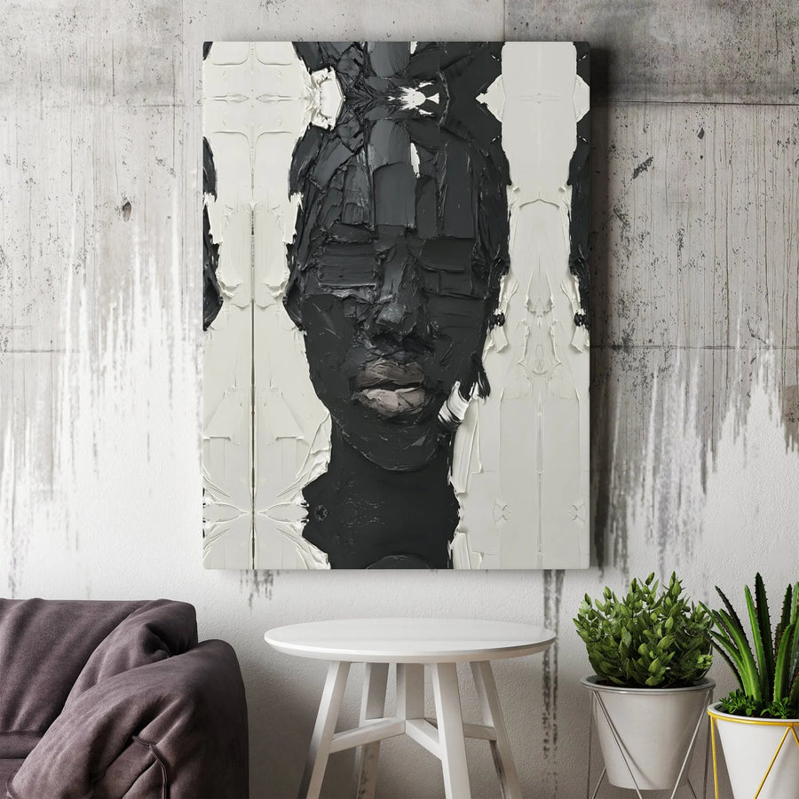 Abstract Black Art Canvas Print | Textured Monochrome Portrait | Premium Gallery Wrap Canvas | Statement Art for Modern Home Decor