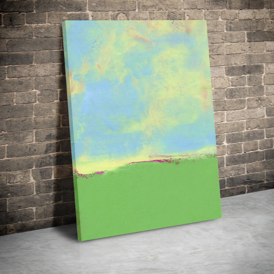 Abstract Landscape Wall Art | Green Field Blue Sky Canvas Print | Premium Gallery-Wrapped Minimalist Decor | Modern Home Interior Gift