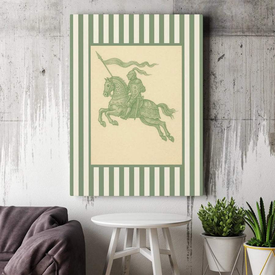 Medieval Knight Canvas Wall Art | Equestrian Warrior With Shield | Gallery-Wrapped Premium Print | Historic Home Decor Gift