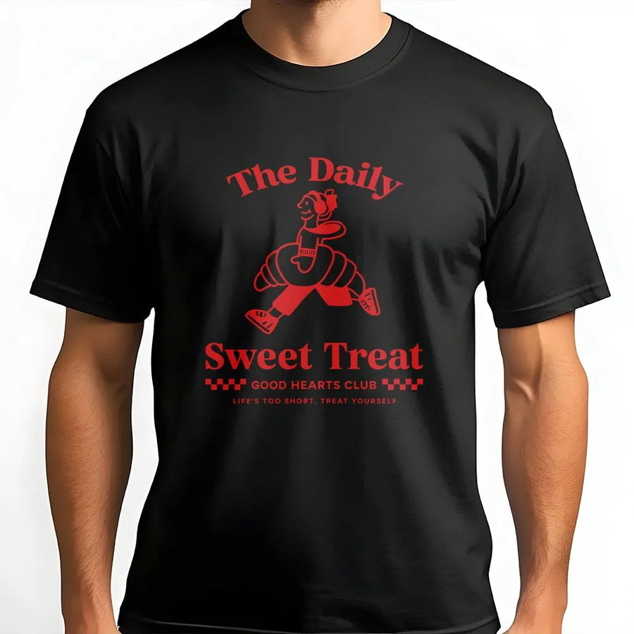 Sweet Treat Graphic Tee | Retro Croissant Good Hearts Club Print | Soft 100% Cotton | Gift for Foodies and Bakers