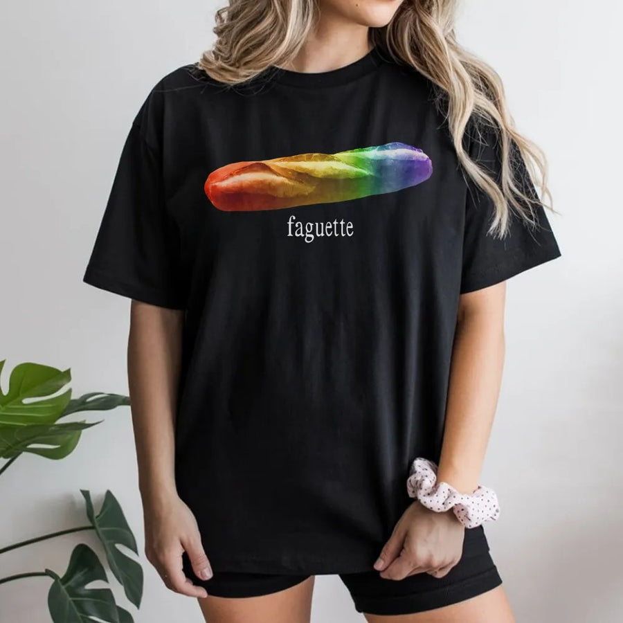 LGBT Pride Baguette T-Shirt | Rainbow Bread Graphic Tee | Premium Soft Cotton Shirt | Funny LGBTQ Humor Gift for Friends and Pride Month