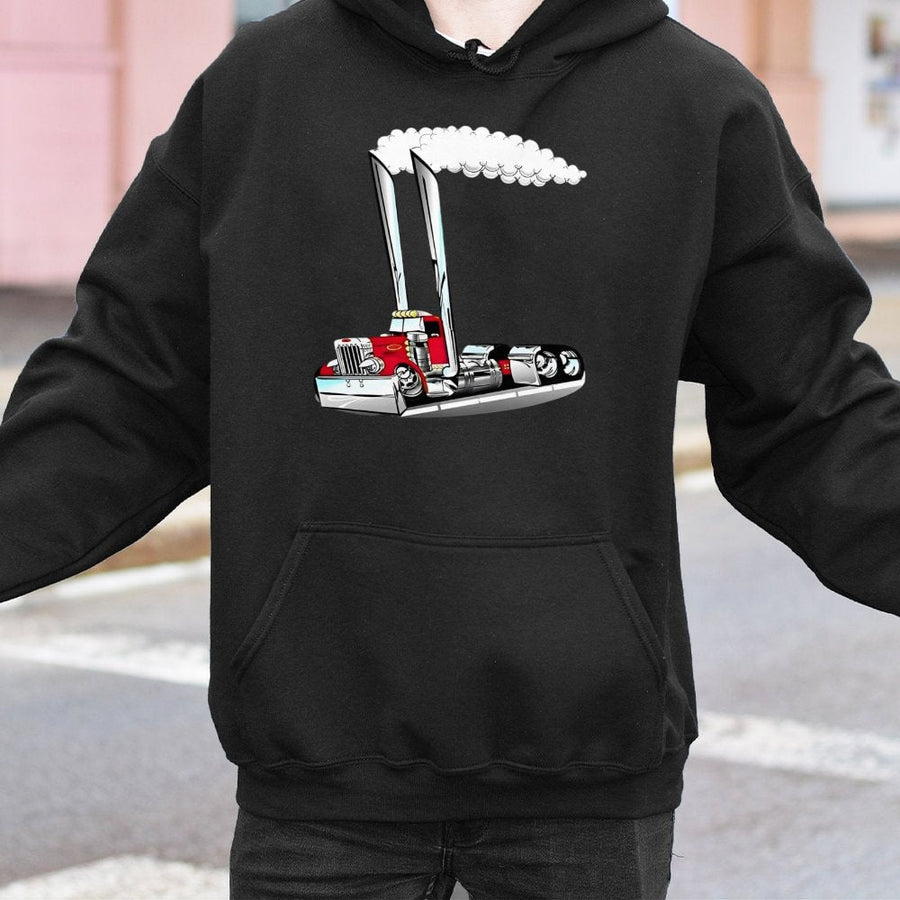 Semi Truck Hoodie | Red Big Rig Cartoon Graphic | Premium Cotton Blend | Gift for Trucker Enthusiasts and Drivers
