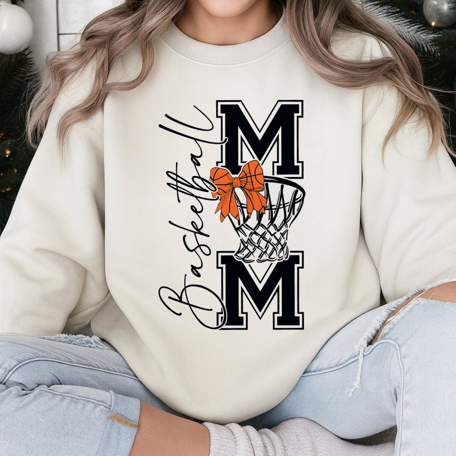 Basketball Mom Sweatshirt | Coquette Bow Basketball Hoop Graphic | Premium Cotton Blend | Game Day Gift for Basketball Mama
