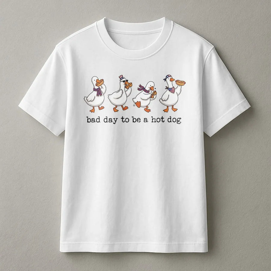Bad Day To Be A Hot Dog T-Shirt | Funny Patriotic Goose Graphic Sweatshirt | Premium Soft Blend | Humorous 4th of July Gift for Men and Women