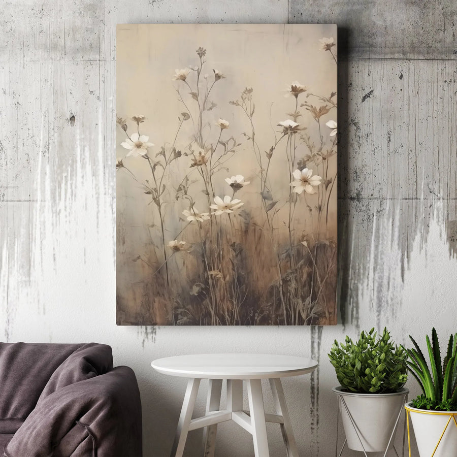 Vintage Wildflower Canvas Print | Rustic Farmhouse Botanical Painting | Premium Gallery Wrapped Canvas | Modern Minimalist Wall Decor Gift