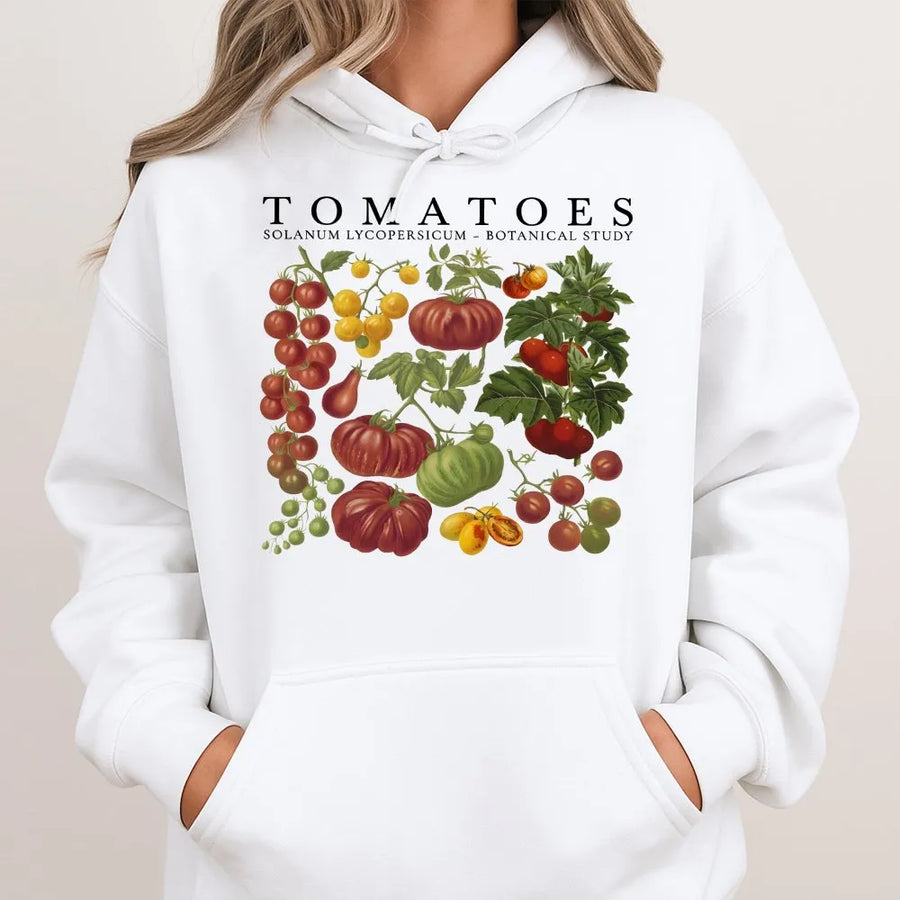 Tomato Botanical Hoodie | Vintage Garden Illustration Pullover | Soft Cotton Blend | Cottagecore Gardener Gift for Plant Lovers