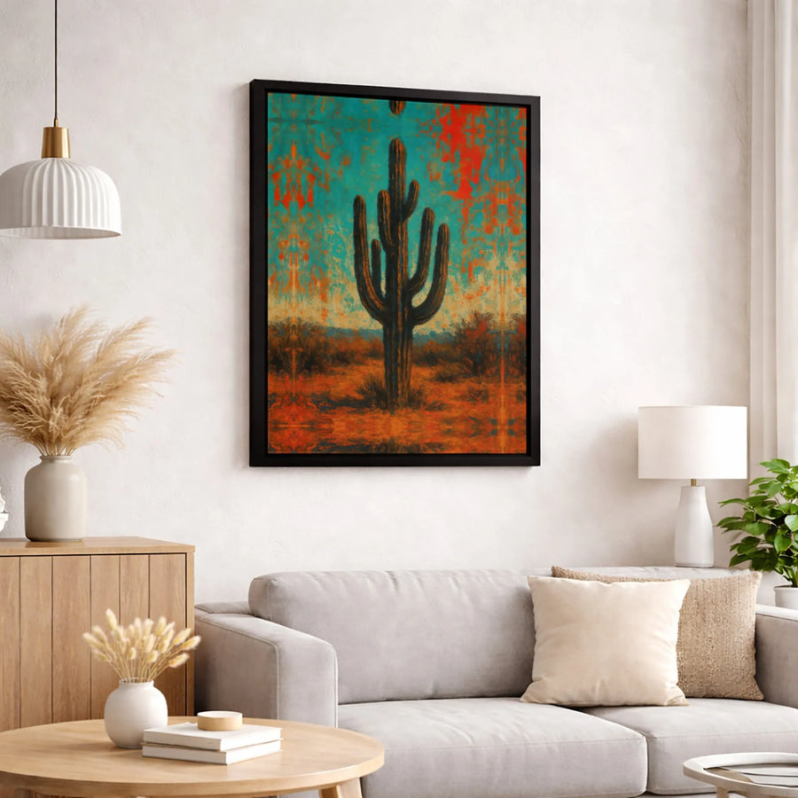 Southwestern Saguaro Cactus Canvas Wall Art | Rustic Desert Landscape Painting | Premium Gallery-Wrapped Decor | Gift for Desert Lovers Home