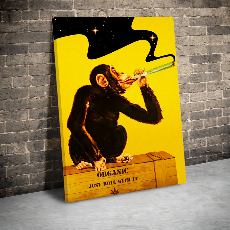 Smoking Chimpanzee Canvas Art | Funny Monkey Wall Decor | Premium Fade-Resistant Print | Unique Cannabis Lover Gift for Man Cave