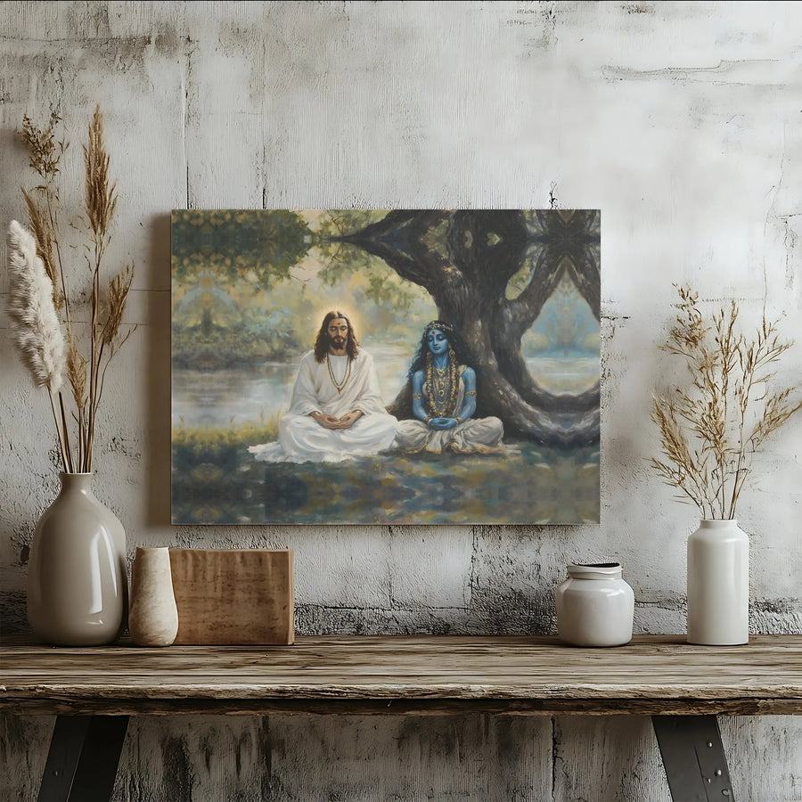 Jesus and Shiva Meditation Canvas Print | Spiritual Interfaith Wall Art | Premium Gallery-Wrapped Decor | Zen Home Office Gift