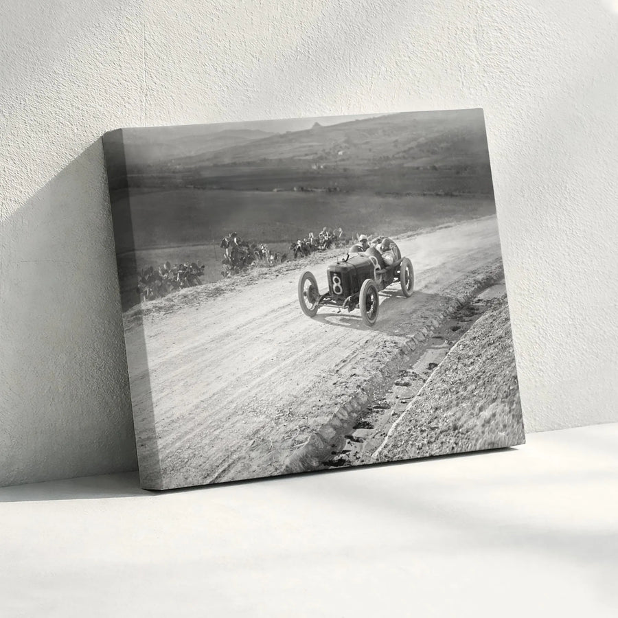 Vintage Race Car Canvas Print | Black and White Retro Racing Wall Art | Gallery Wrapped 1.25 Inch Frame | Automotive Gift for Men and Car Enthusiasts