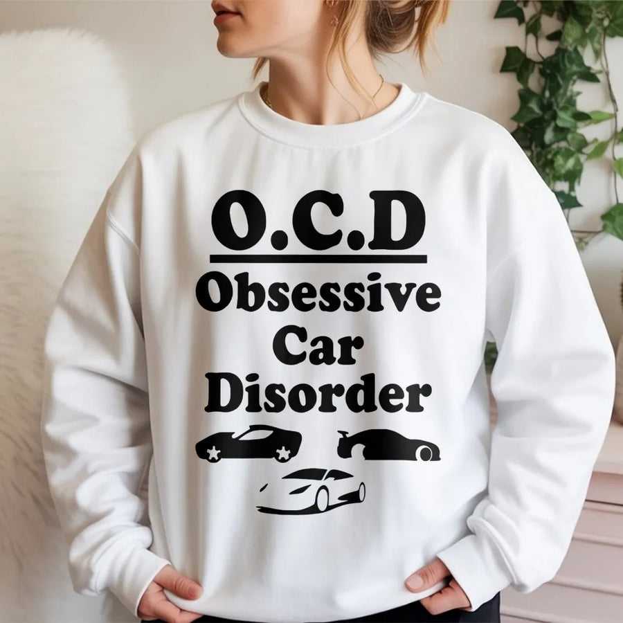 Obsessive Car Disorder Sweatshirt | Funny Automotive Graphic | Premium Cotton Blend Crewneck | Gift for Car Enthusiast, Mechanic, Gearhead