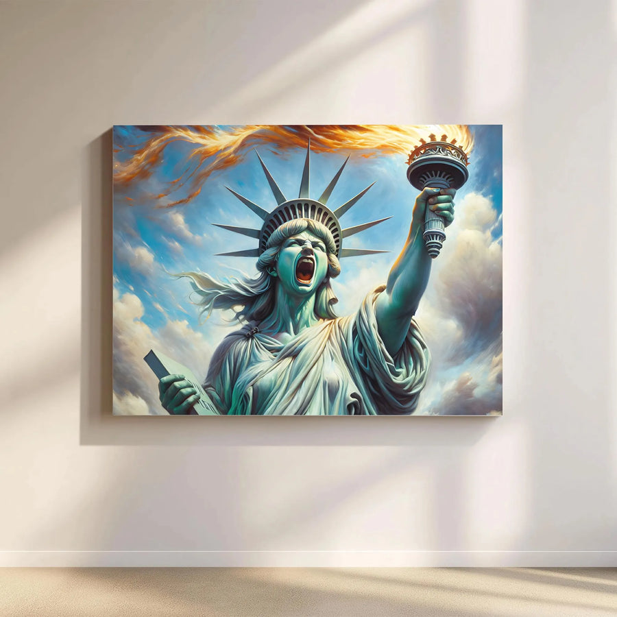 Screaming Statue of Liberty Canvas | Dramatic Political Protest Art | Premium Gallery Wrapped Print | Patriotic Home Decor Gift