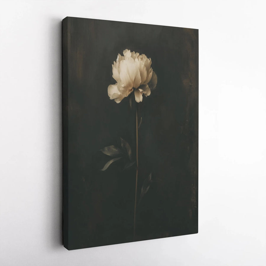 Moody Peony Canvas Print | Dark Floral Still Life Wall Art | Premium Fade-Resistant Gallery Wrap | Elegant Botanical Home Decor for Living Room