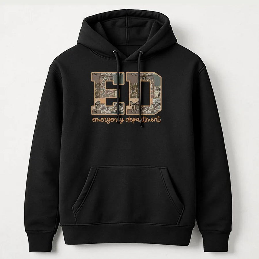 Emergency Department Hoodie | Camo Varsity Letter ED Design | Premium Cotton Blend | Gift for ER Nurse or Medical Student