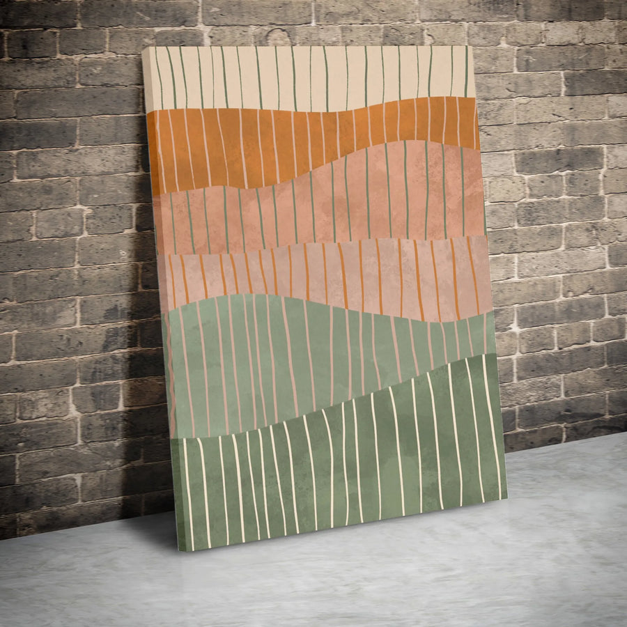 Abstract Geometric Vertical Canvas | Terracotta and Sage Wavy Line Art | Premium Thick Gallery Wrap | Modern Living Room Decor Gift