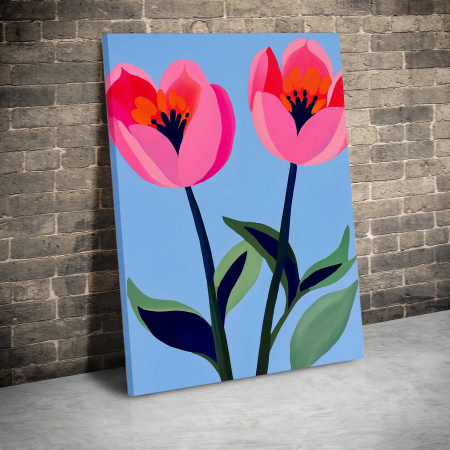 Pink Tulip Floral Canvas Wall Art | Modern Botanical Illustration | Premium Fade-Resistant Gallery Print | Minimalist Living Room Home Decor