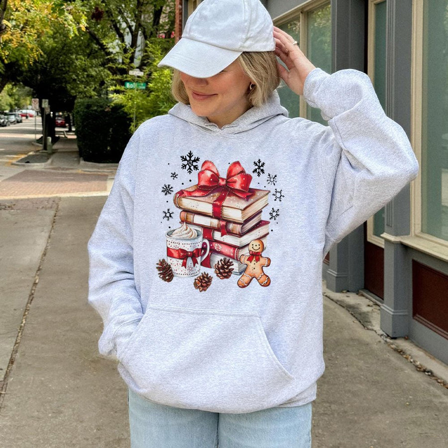 Christmas Book Hoodie | Book Lover Holiday Reading Gift | Premium Cotton Blend Sweatshirt | Cozy Gingerbread Reader Apparel for Women and Men