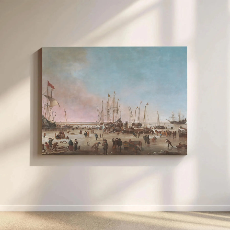 Vintage Winter Harbor Canvas Art | Dutch Golden Age Ice Skating Scene | Premium Matte Canvas Print | Classic Home Decor Collector's Gift